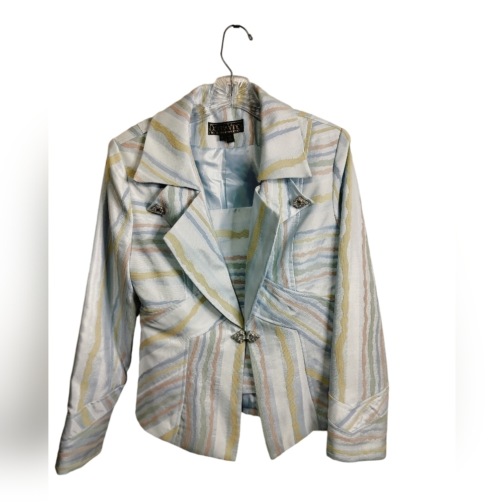 2870)Donna Vinci Couture 3 pcs Multicolor Striped Jewel Jacket Cami Skirt Suit 8 - Picture 3 of 16